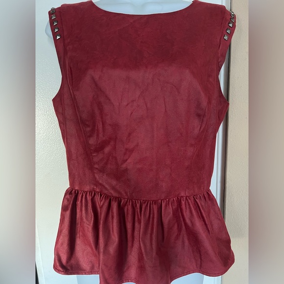 Guess Tops - GUESS BLOOD RED peplum suede Silver studs blouse top sexy